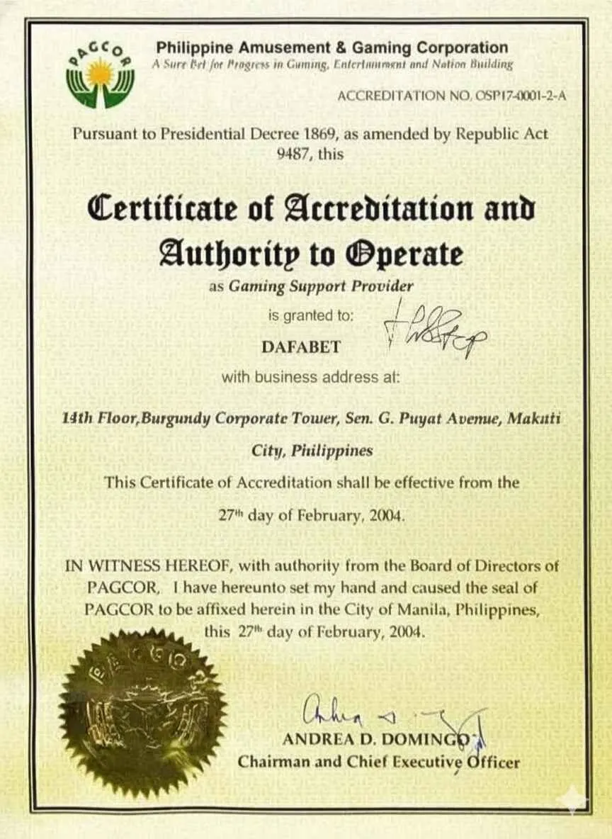 giấy phép hoạt động dafabet